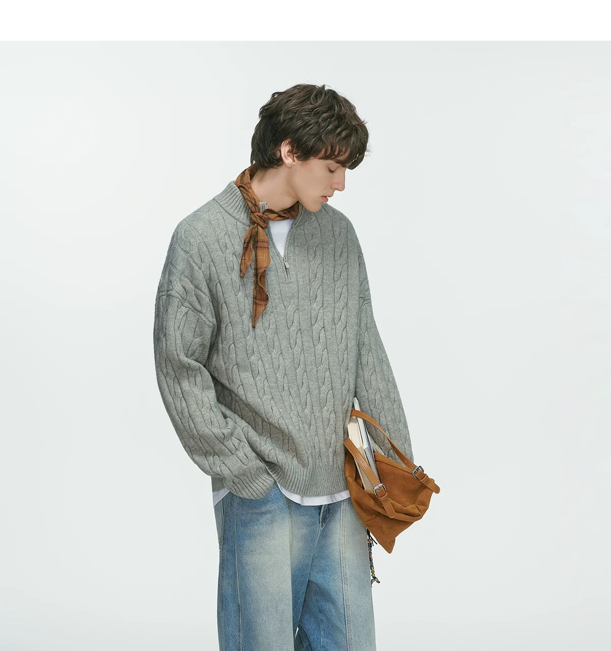 Men’s Old Money Half-Zip Cable Knit Sweater – Vintage Preppy Pullover Knitwear S0048