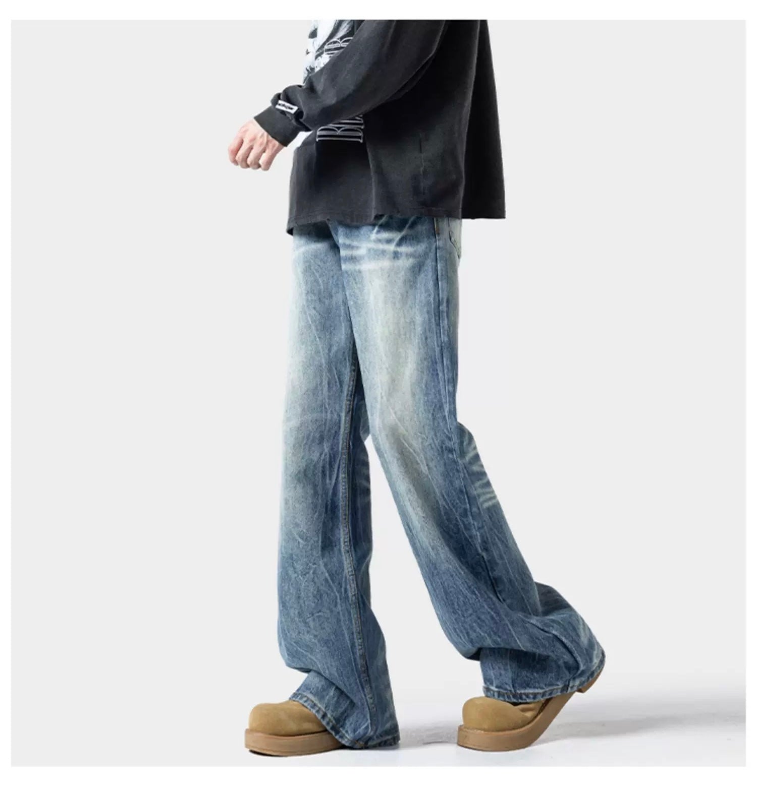 Men’s Lightning Flare Jeans – American Retro Street Denim Pants B0076