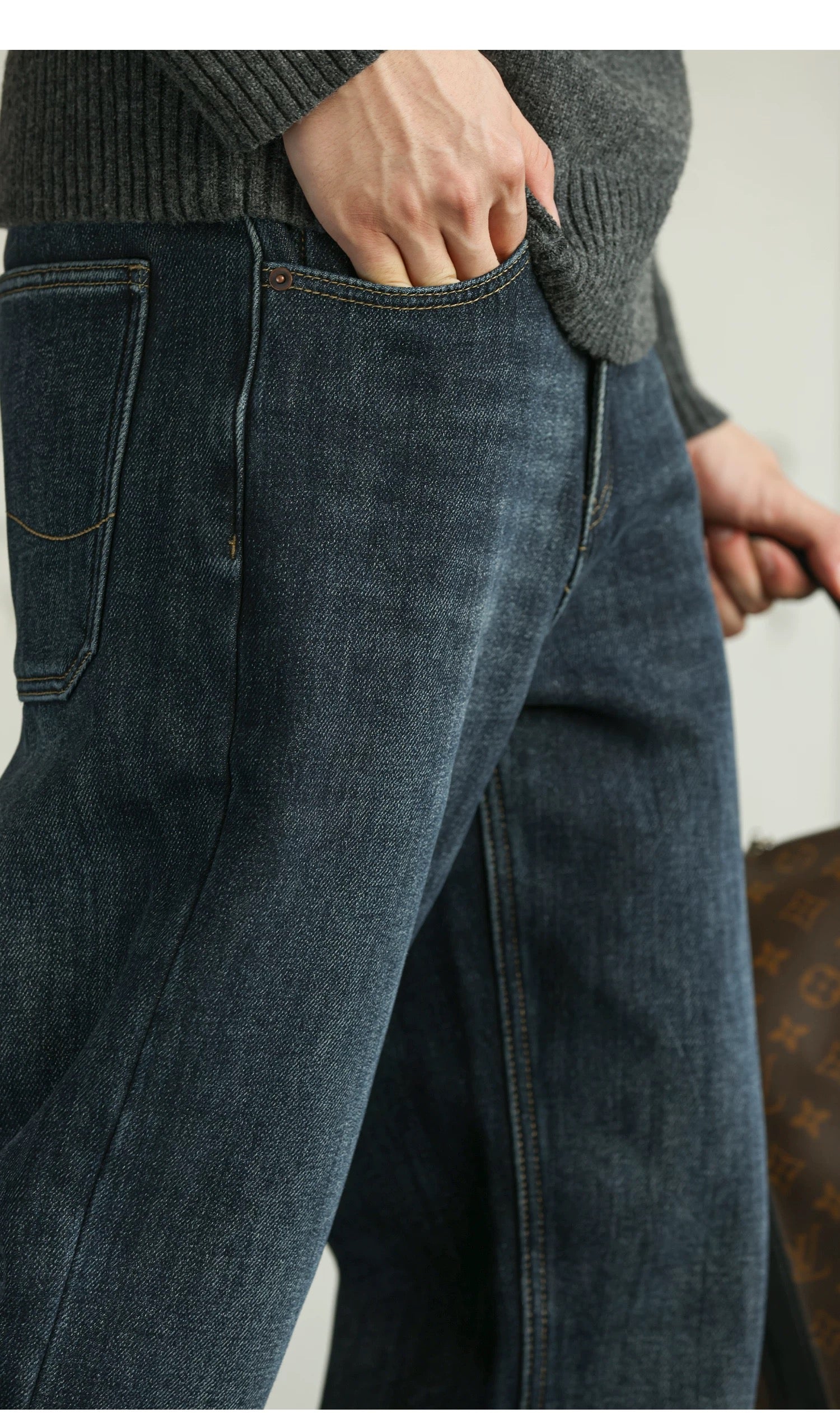 Vaqueros retro americanos de mezclilla cruda para hombre B0032