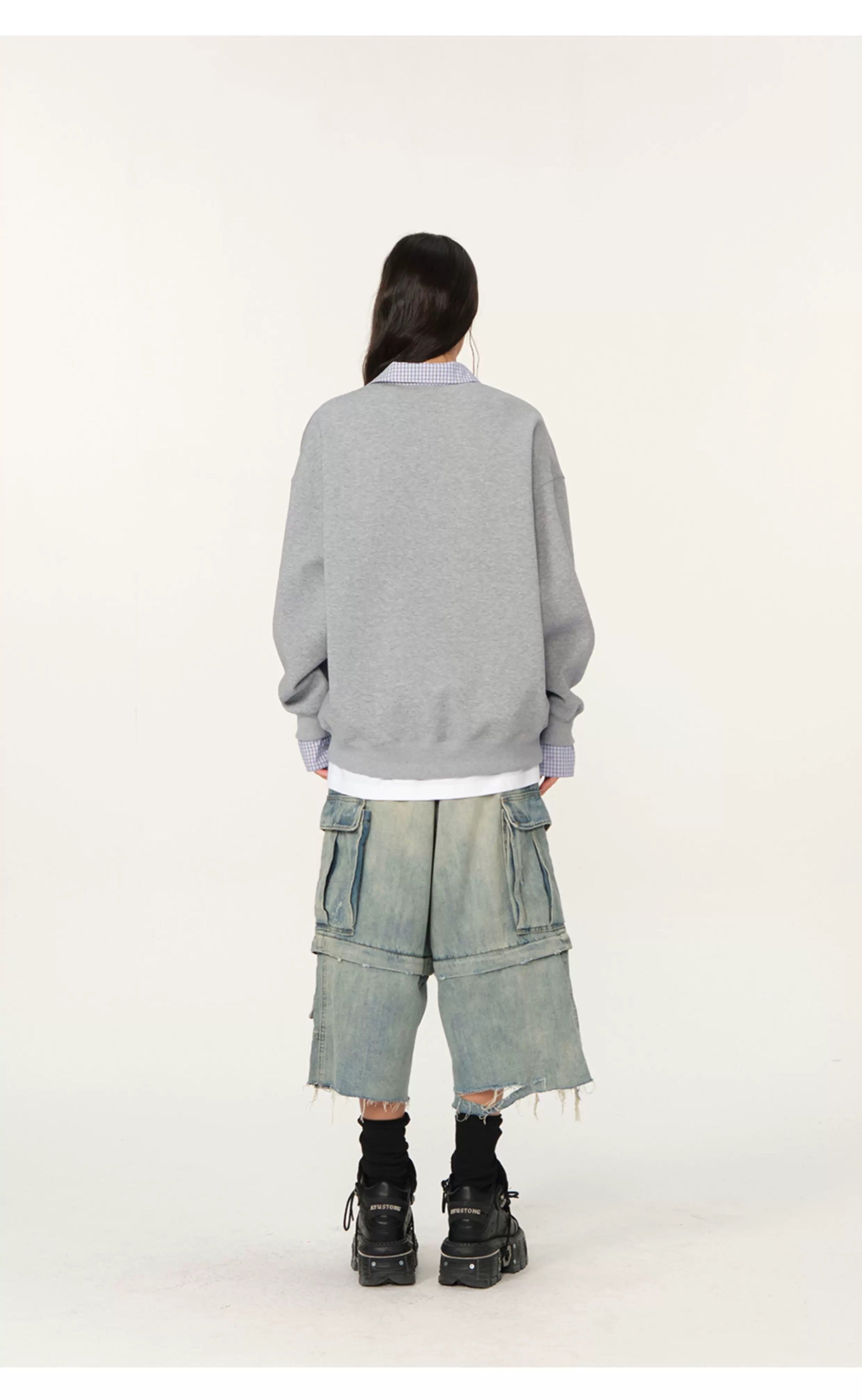 Men’s Layered Polo Sweatshirt – Air Layer Fabric Retro Street Pullover S0041