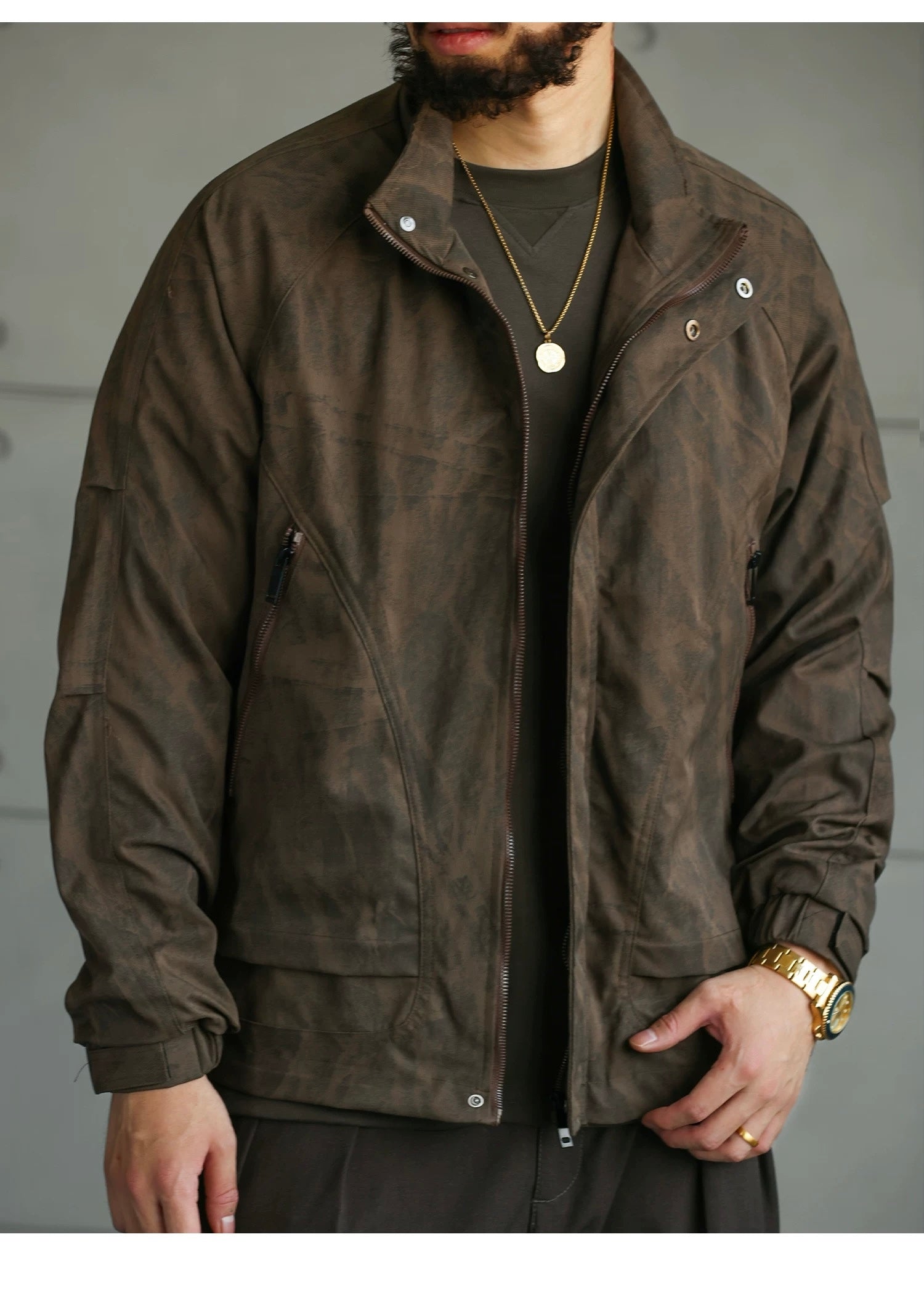 Men’s American Streetwear Stand-Collar Jacket T0016