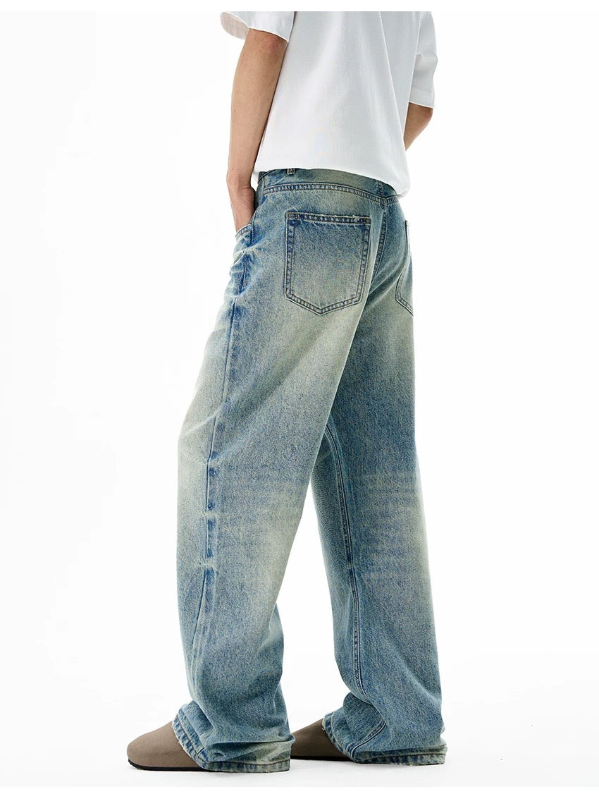 Men’s Clean Fit Light Blue Flare Jeans – American Retro Minimal Street Denim B0081