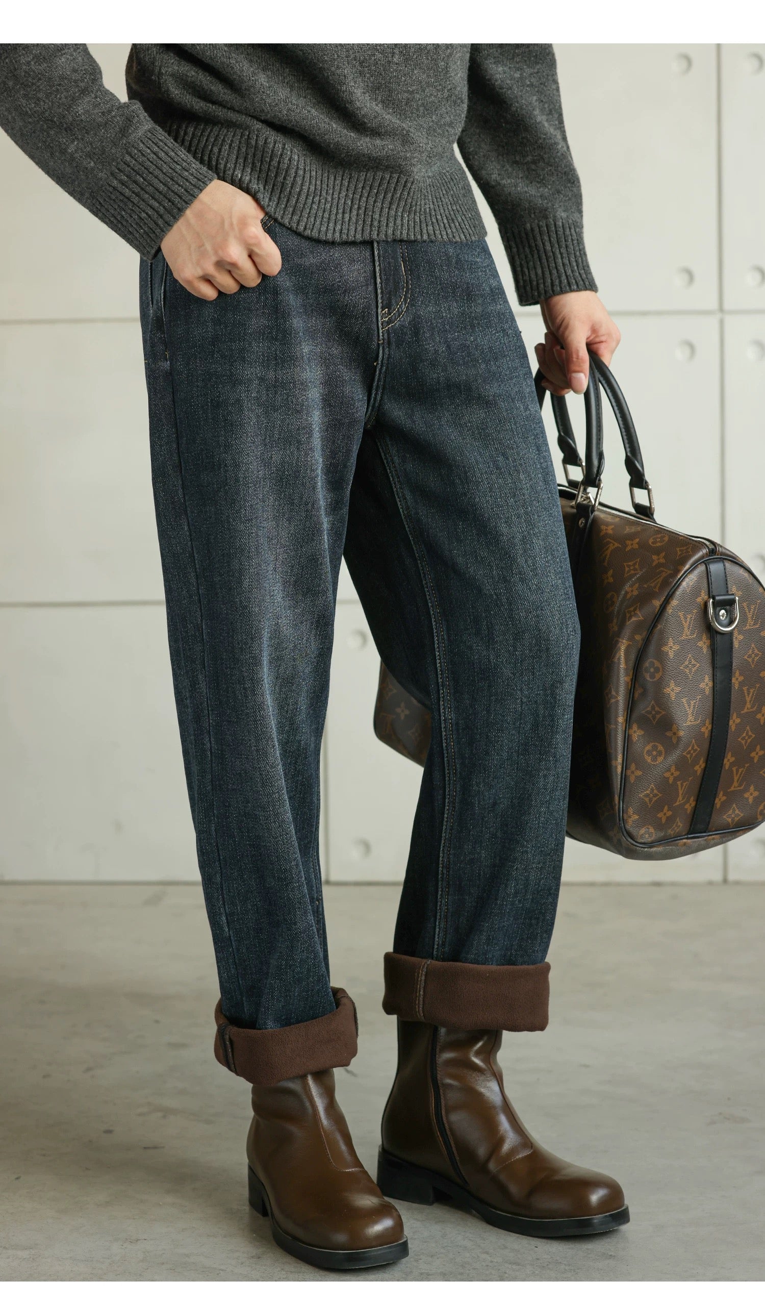 Vaqueros retro americanos de mezclilla cruda para hombre B0032