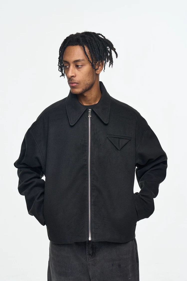 Men’s Retro Boxy Zip-Up Jacket – American Vintage Cropped Street Outerwear T0057