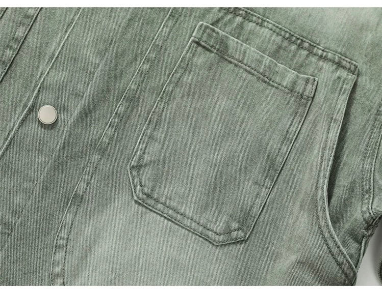 Men’s Vintage Distressed Denim Jacket – American Retro Streetwear Outerwear S0058