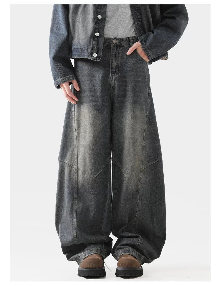 Men’s Structured Saber-Cut Jeans – American Retro Wide-Leg Denim Pants B0069