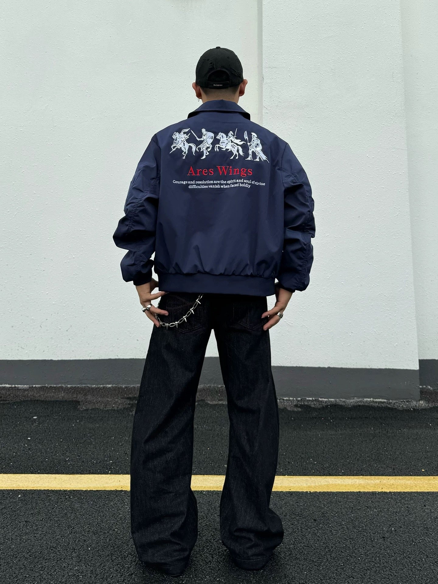 Men’s Embroidered Warhorse Letterman Bomber Jacket – American Street Vintage Flight Jacket T0065