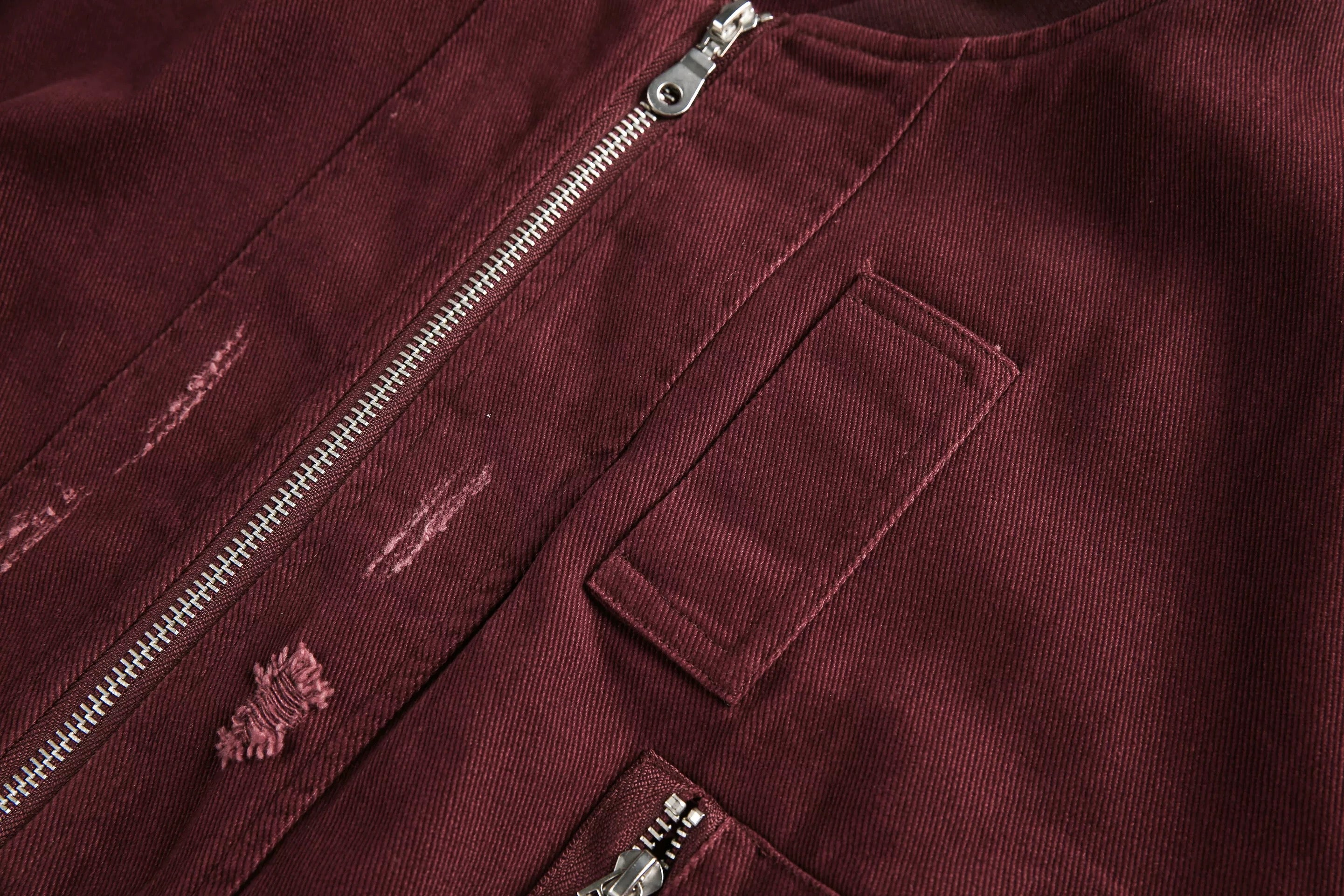 Men’s Burgundy MA-1 Distressed Bomber Jacket – Vintage American Street Baseball Style T0059