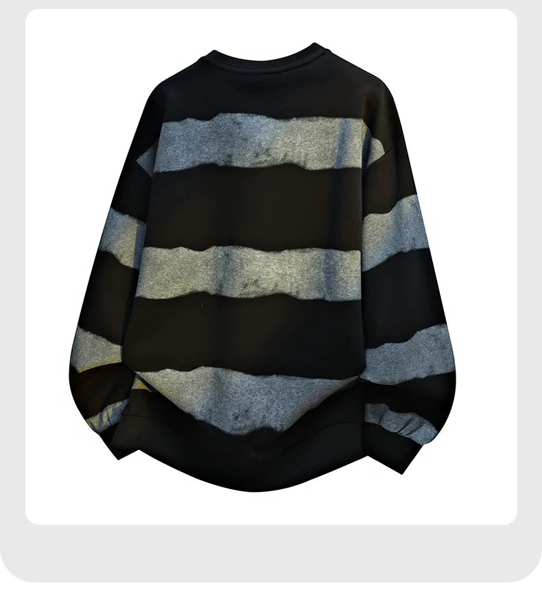 Camiseta coreana de manga larga con estampado tie-dye y rayas para hombre, estilo informal, con bloques de color, T0070