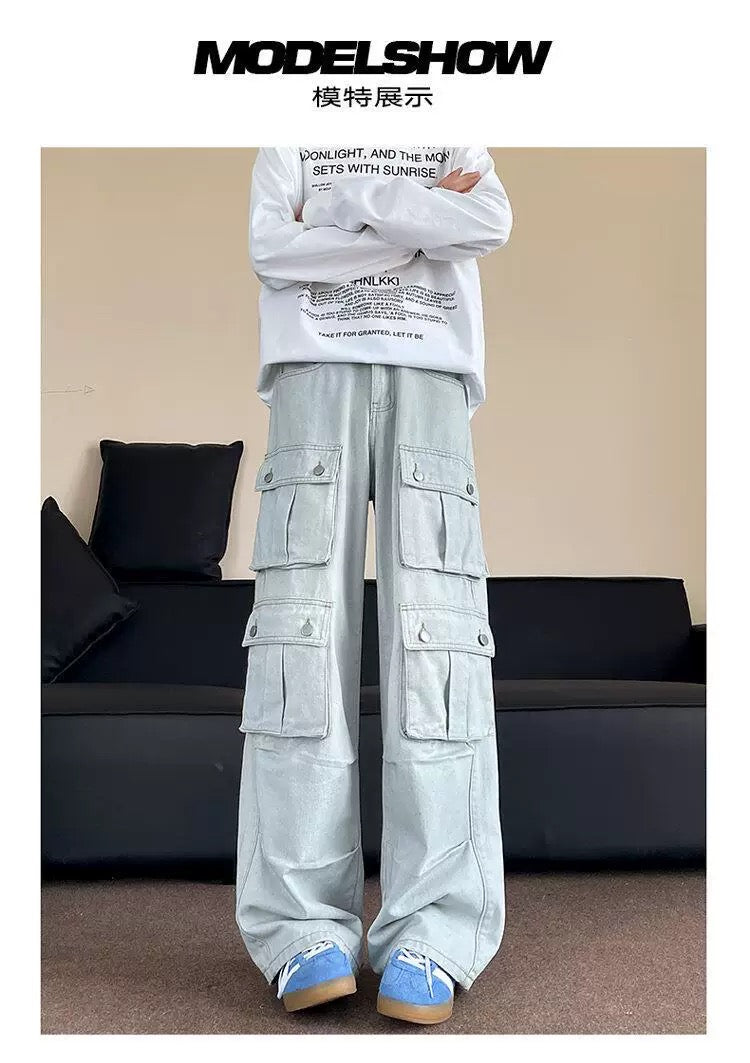 Men’s Multi-Pocket Cargo Pants – American Street Utility Workwear Trousers B0065