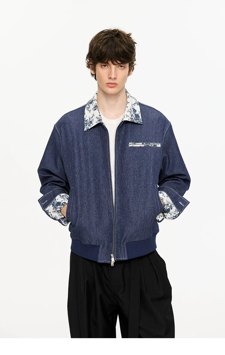 Men’s Contrast Collar Dyed Jacket with Floral Lining – American Vintage Street Outerwear T0060