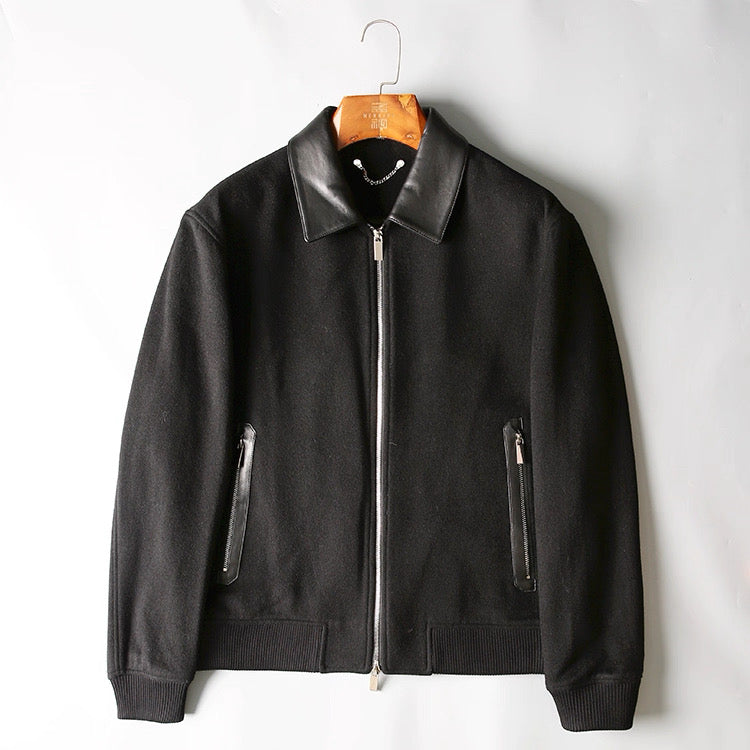 Chaqueta de aviador de piel auténtica – Bomber vintage americana con cremallera y cuello vuelto T0023