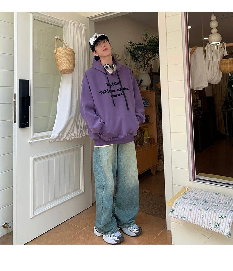 Sudadera con capucha vintage bordada con bordado cepillado para hombre – Jersey retro americano S0029