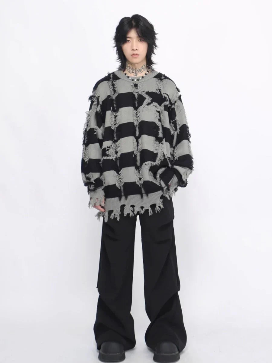 [MZ] HOLES STRIPED CASUAL KNITWEAR S0184