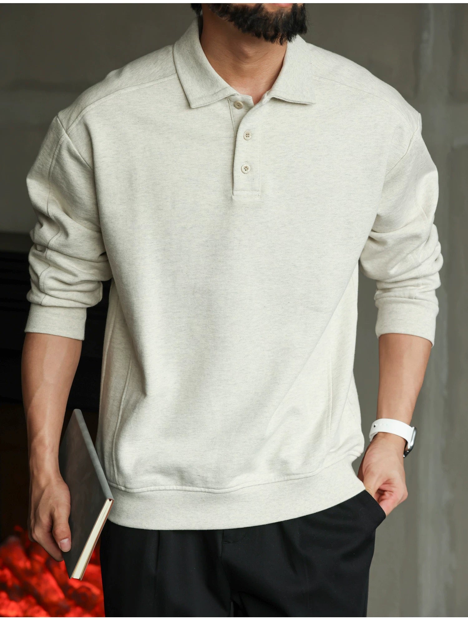 Men’s Long-Sleeve Cotton Polo – Streetwear Style S0017