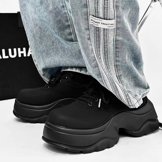 Parisian Chunky Derby Shoes - Matte Black Platform Dad Shoes (Unisex Black Warrior Style Luxury Footwear) S0007