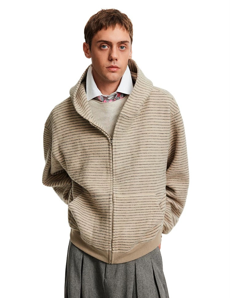 Sudadera a rayas con cremallera – Sudadera estilo cárdigan con capucha estilo streetwear vintage americano T0207