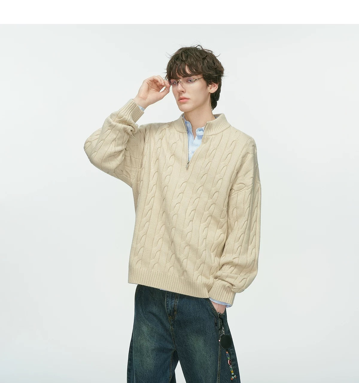 Men’s Old Money Half-Zip Cable Knit Sweater – Vintage Preppy Pullover Knitwear S0048