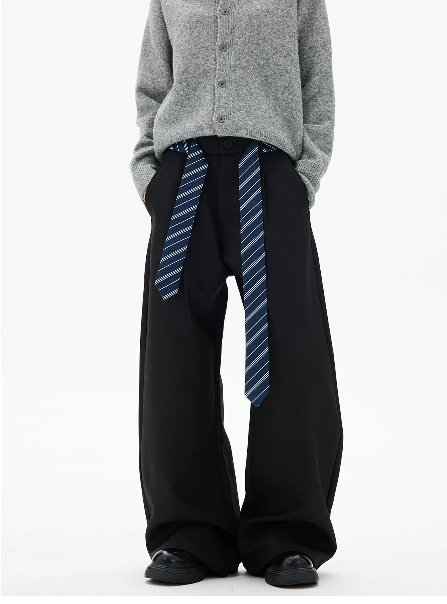 American Vintage Tie-Waist Blade Cut Trousers – High-Street Wide-Leg Pants B0043