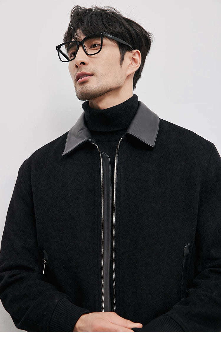 Chaqueta de aviador de piel auténtica – Bomber vintage americana con cremallera y cuello vuelto T0023