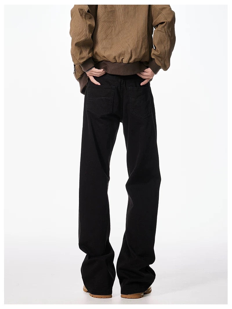 Men’s Black Straight-Leg Jeans – American Minimal Street Denim Pants B0077