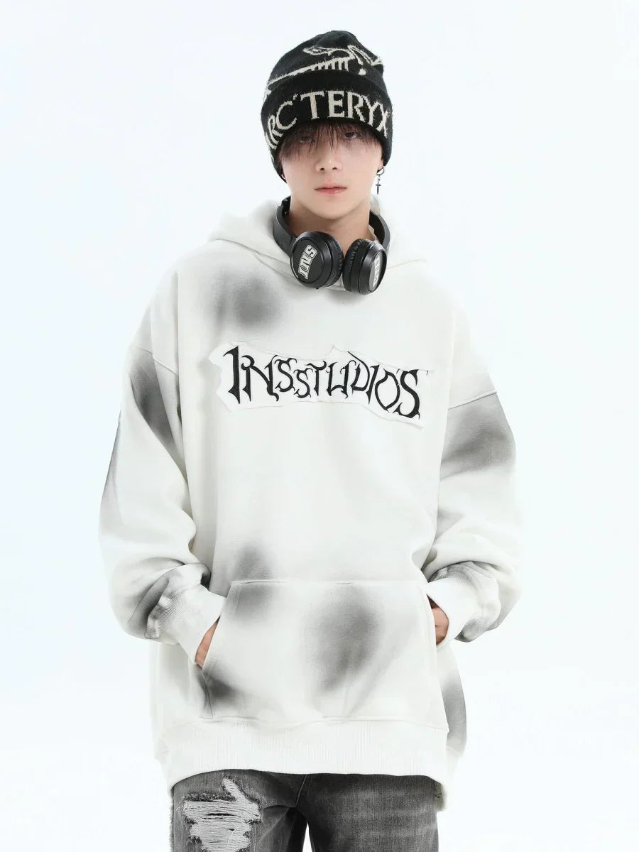 [INSstudios] SPRAY PAINT LOGO LOOSE HOODIE S0206