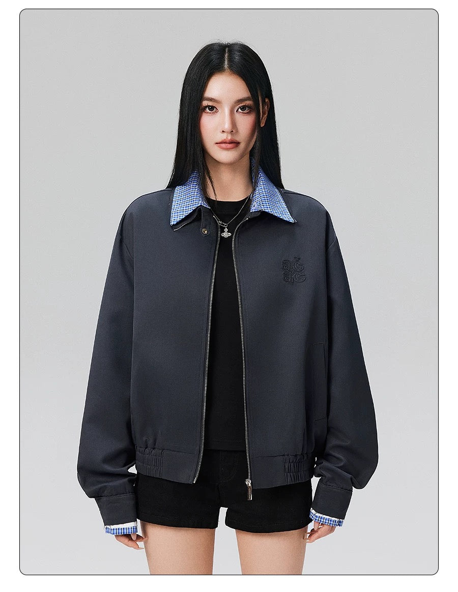 Men’s Vintage Plaid Patchwork Collar Jacket – Retro Short Street Outerwear T0062