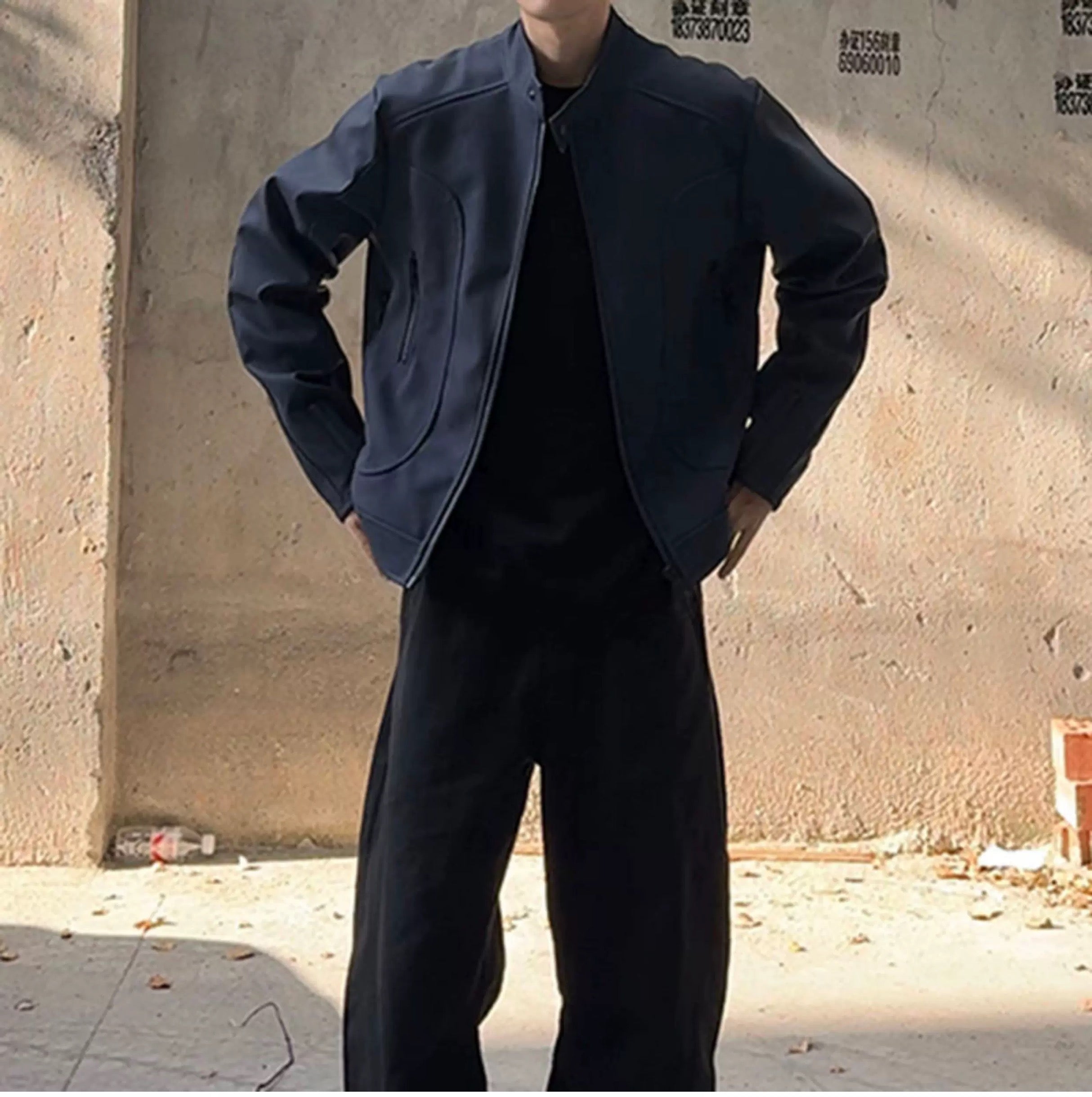 Men’s Deconstructed Patchwork Stand Collar Jacket – American Retro Street Outerwear T0137