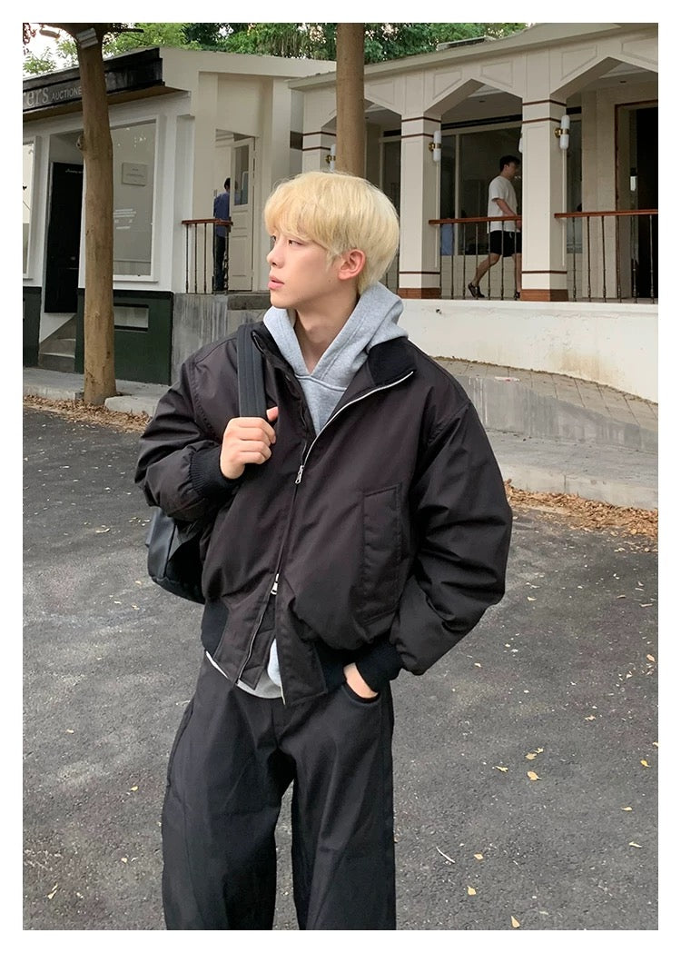 Men’s Short Padded Bomber Jacket – American Retro Street Winter Coat T0054