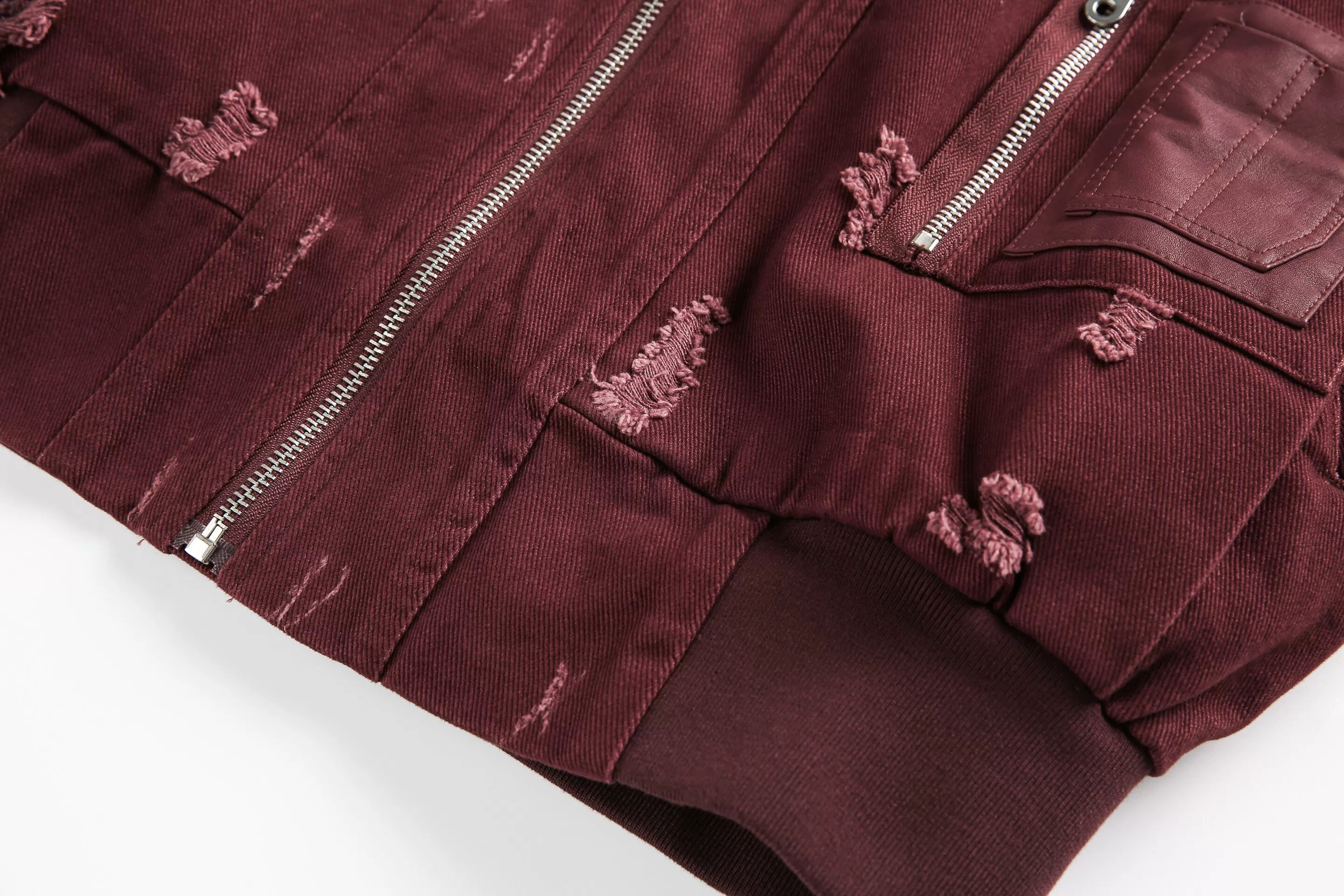 Men’s Burgundy MA-1 Distressed Bomber Jacket – Vintage American Street Baseball Style T0059