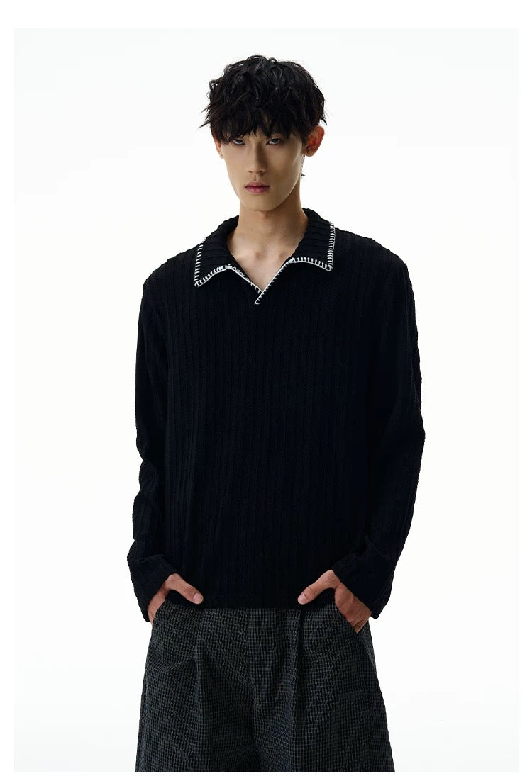 Men’s Long-Sleeve Cotton Polo – Streetwear Style S0015