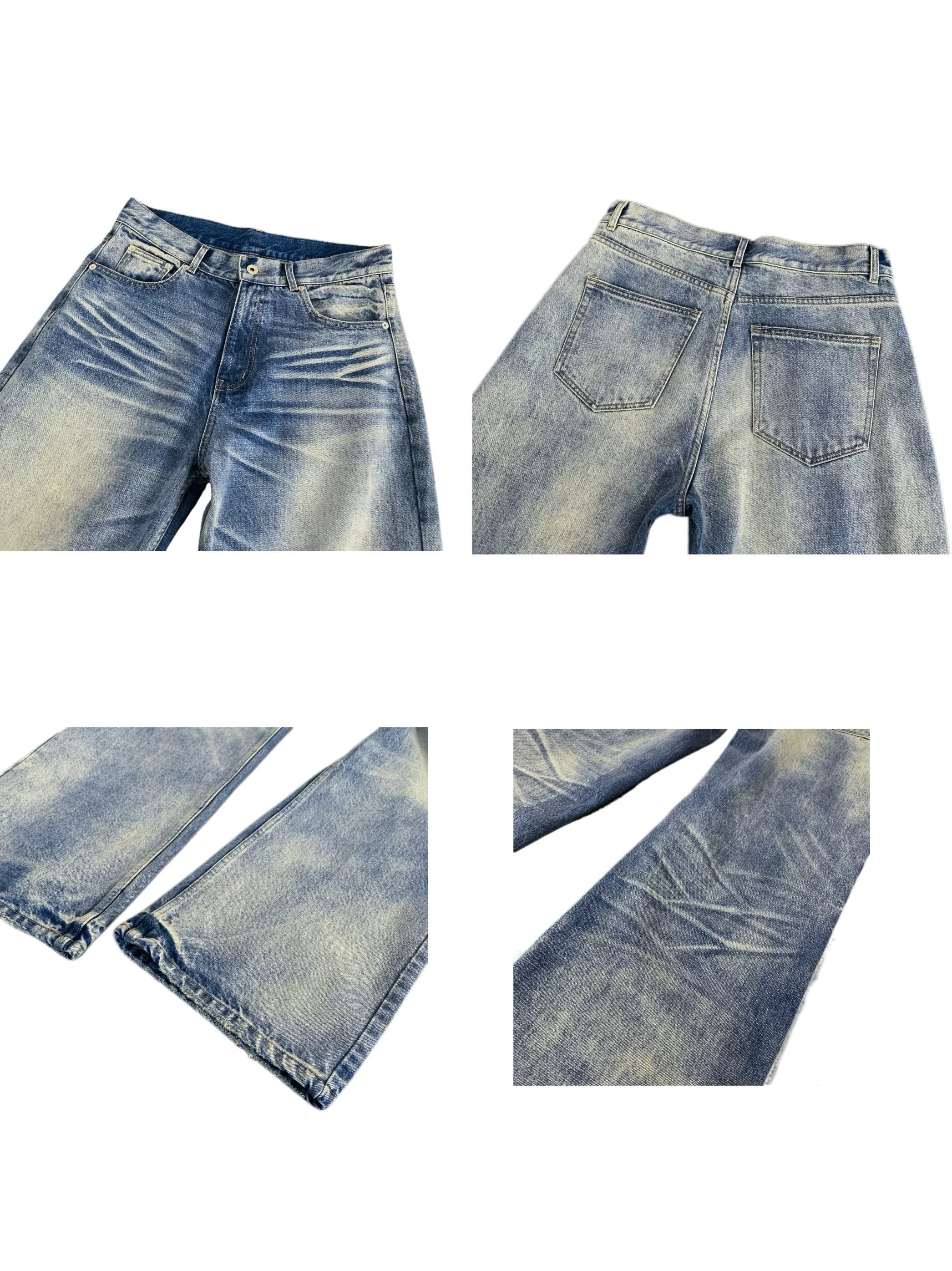 Vaqueros rectos de mezclilla azul lavado B0044