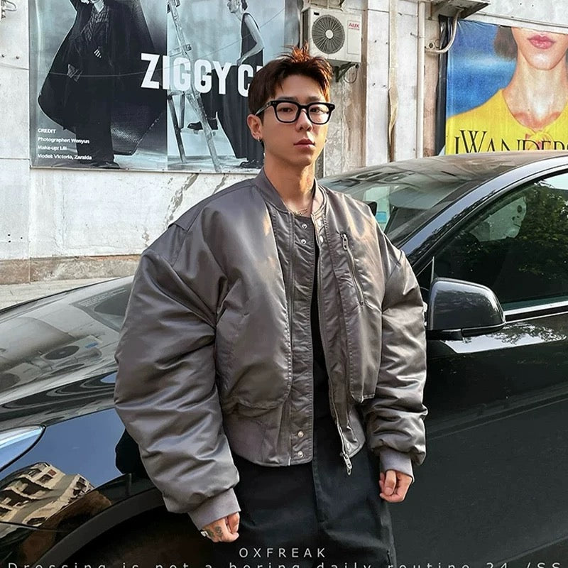 Men’s Cropped Bomber Puffer Jacket – American High Street Short Cotton Outerwear T0071