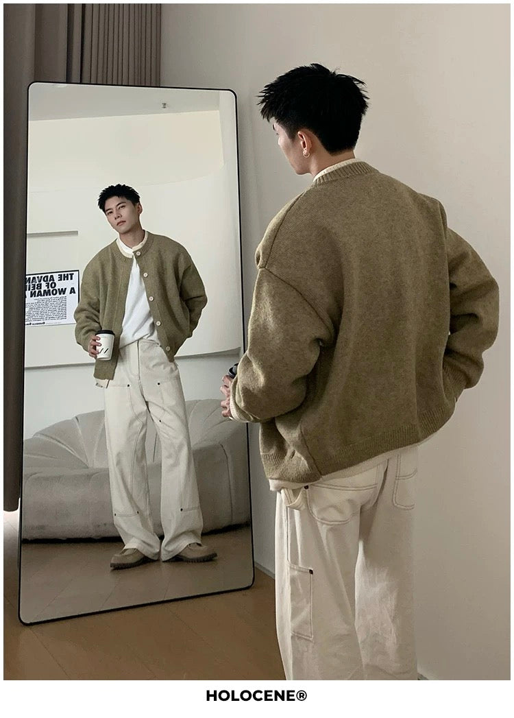 Men’s Japanese Vintage Layered Button Knit Sweater – Retro Street Casual Pullover S0044