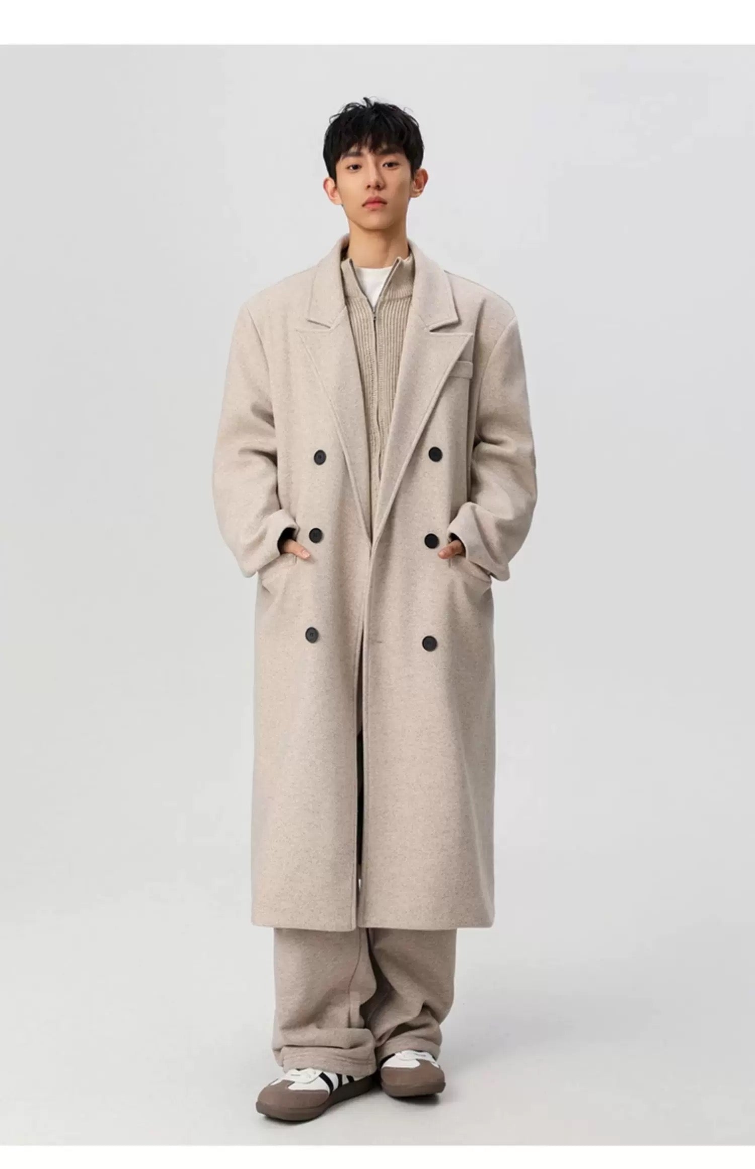 Men’s Long Wool Overcoat – American Vintage Street Tailored Winter Coat T0069