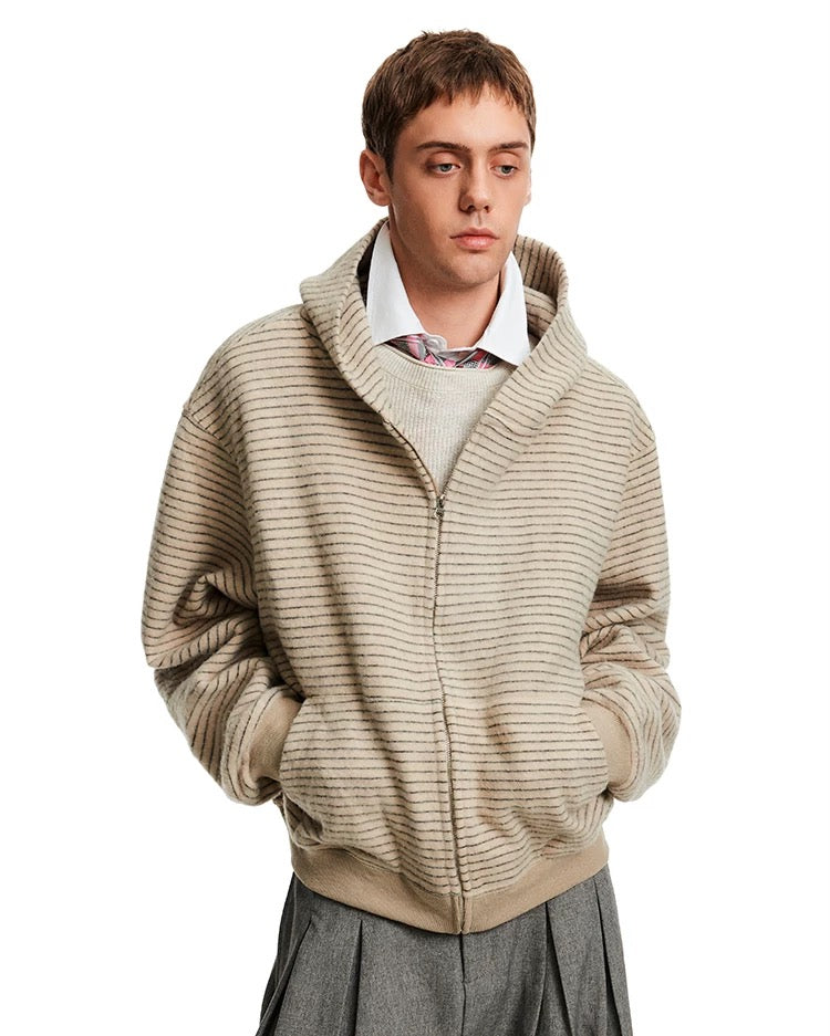 Sudadera a rayas con cremallera – Sudadera estilo cárdigan con capucha estilo streetwear vintage americano T0207
