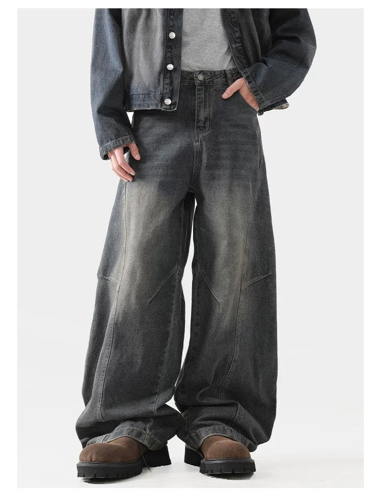 Men’s Structured Saber-Cut Jeans – American Retro Wide-Leg Denim Pants B0069