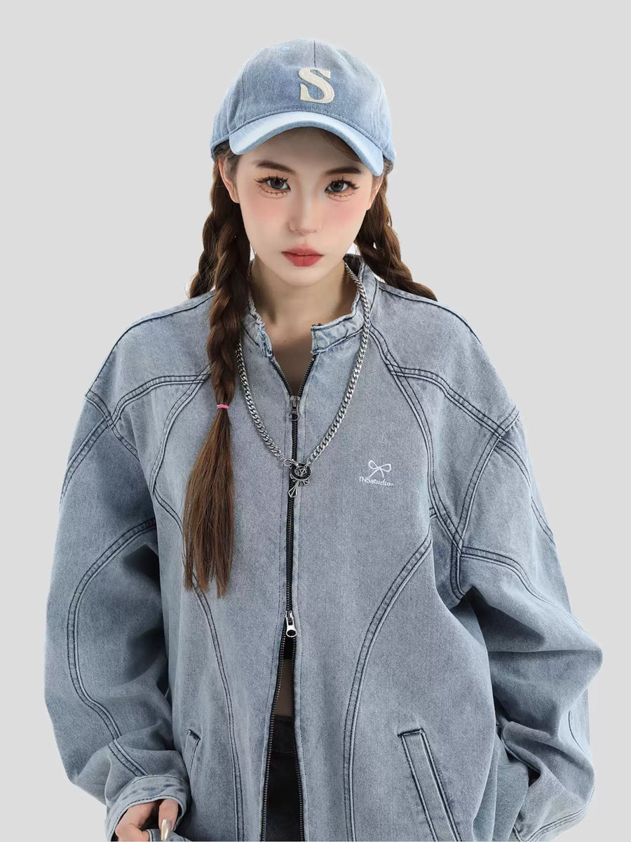 [INSstudios] WASHED DENIM JACKET ZIPPER T0099