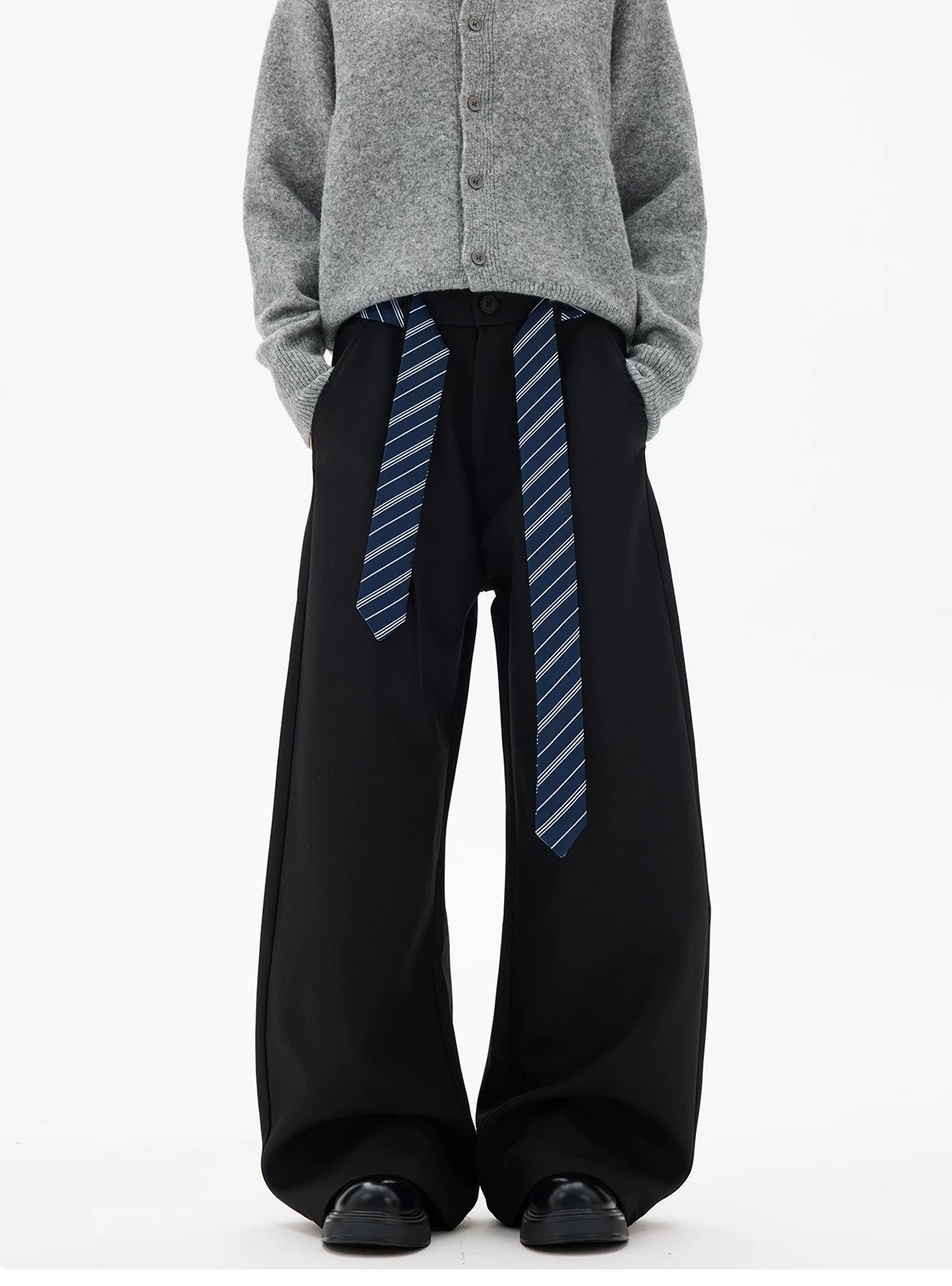 American Vintage Tie-Waist Blade Cut Trousers – High-Street Wide-Leg Pants B0043