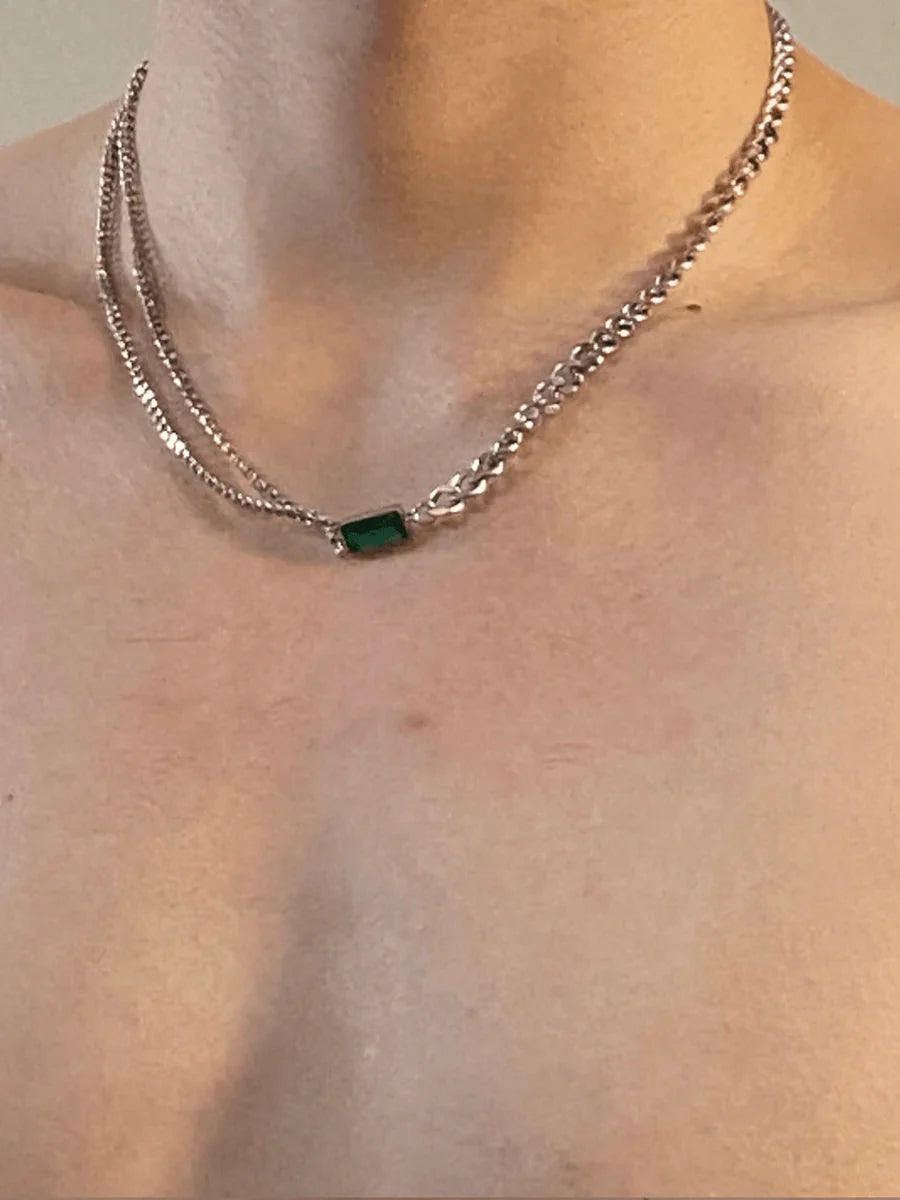 SQUARE GREEN DIAMOND NECKLACE A0027