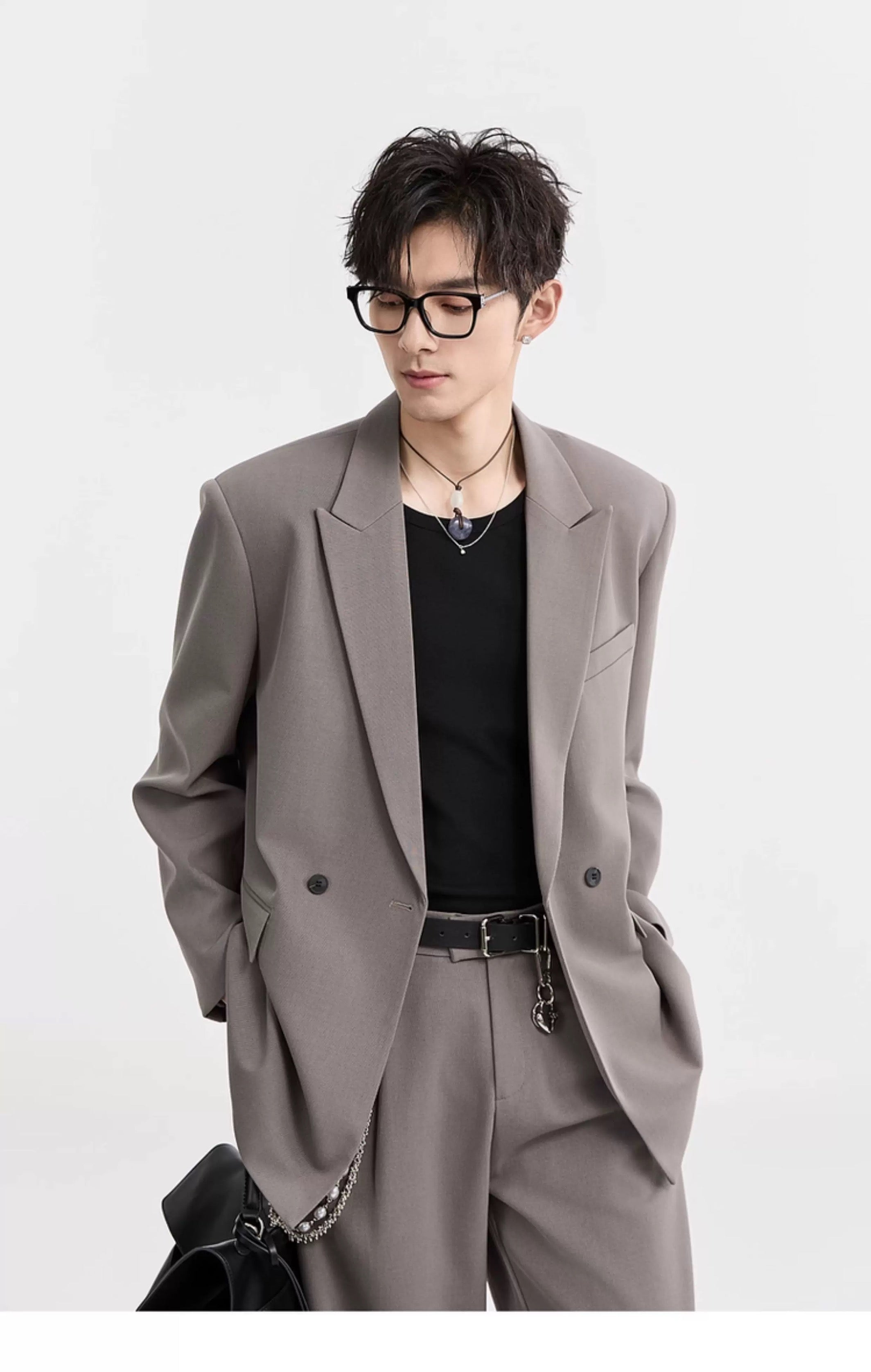 Blazer de lana Tencel Premium - Chaqueta informal de gran tamaño y botonadura sencilla para hombre, para todas las estaciones, T0045