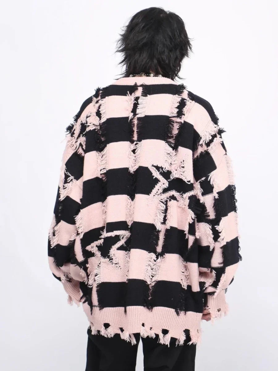 [MZ] HOLES STRIPED CASUAL KNITWEAR S0184