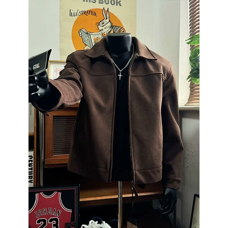 Chaqueta vintage americana con cuello de ante para hombre T0251