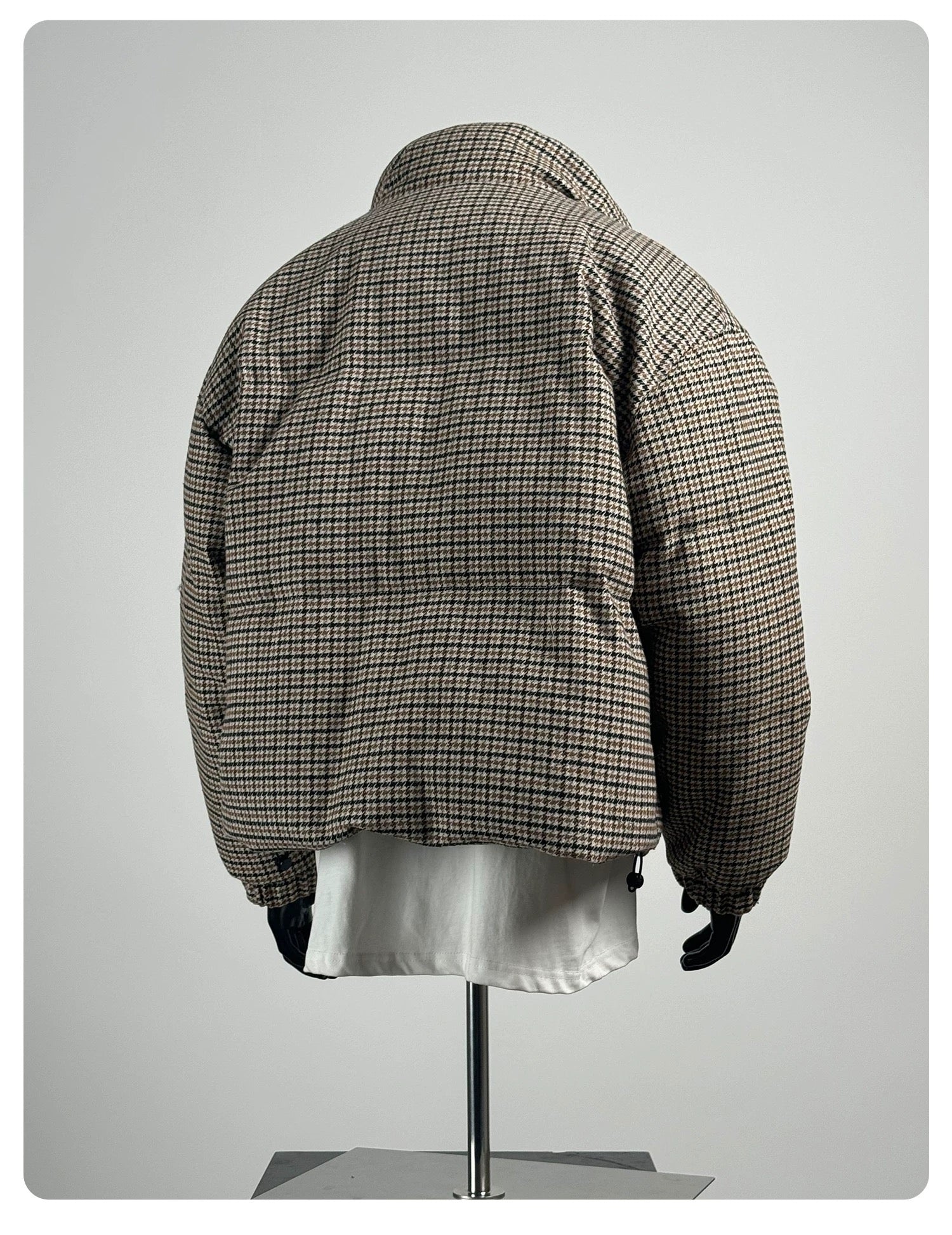 Chaqueta de plumas con cuello alto y estampado pata de gallo para hombre – American Vintage Woven Puffer Coat T0142