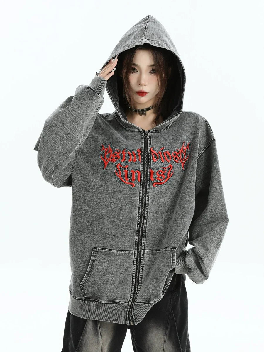 [INSstudios] GOTHIC LETTER LOGO DENIM JACKET T0098