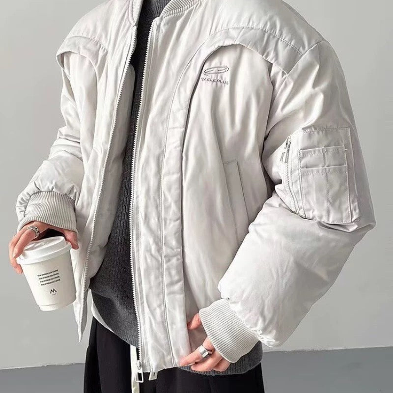 Men’s Deconstructed Bomber Jacket – American Retro High-Street Flight Outerwear T0145
