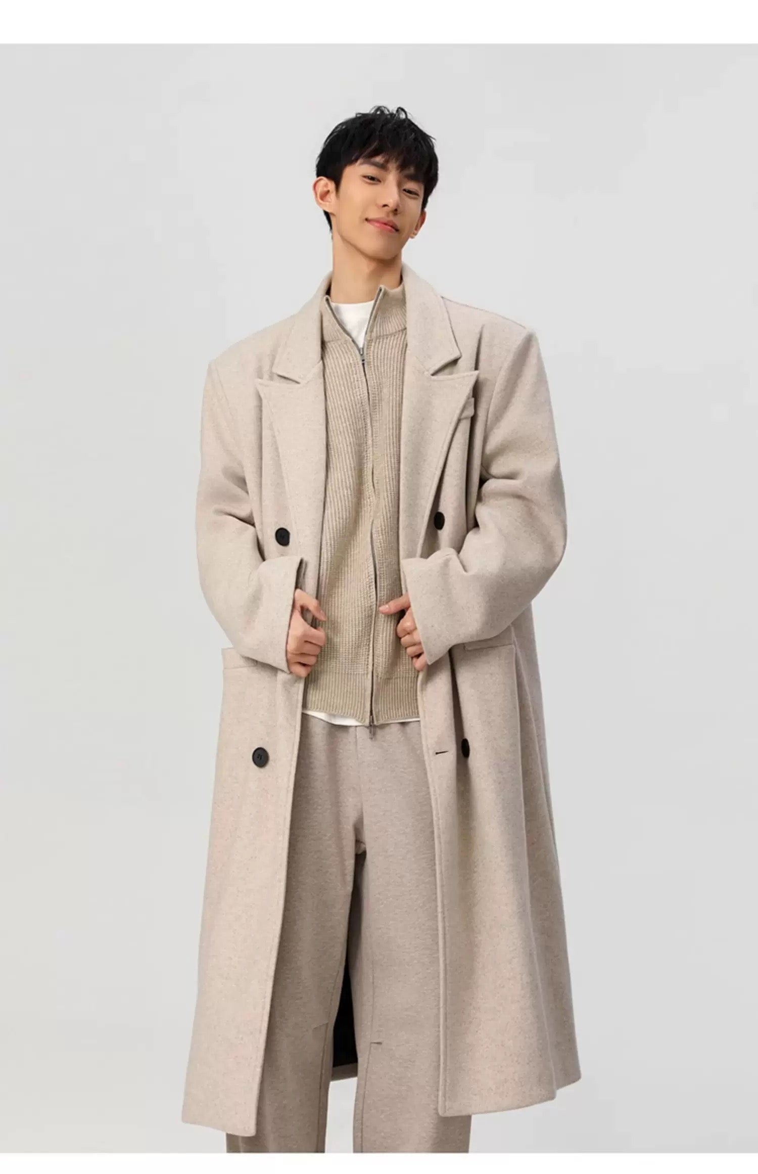 Men’s Long Wool Overcoat – American Vintage Street Tailored Winter Coat T0069