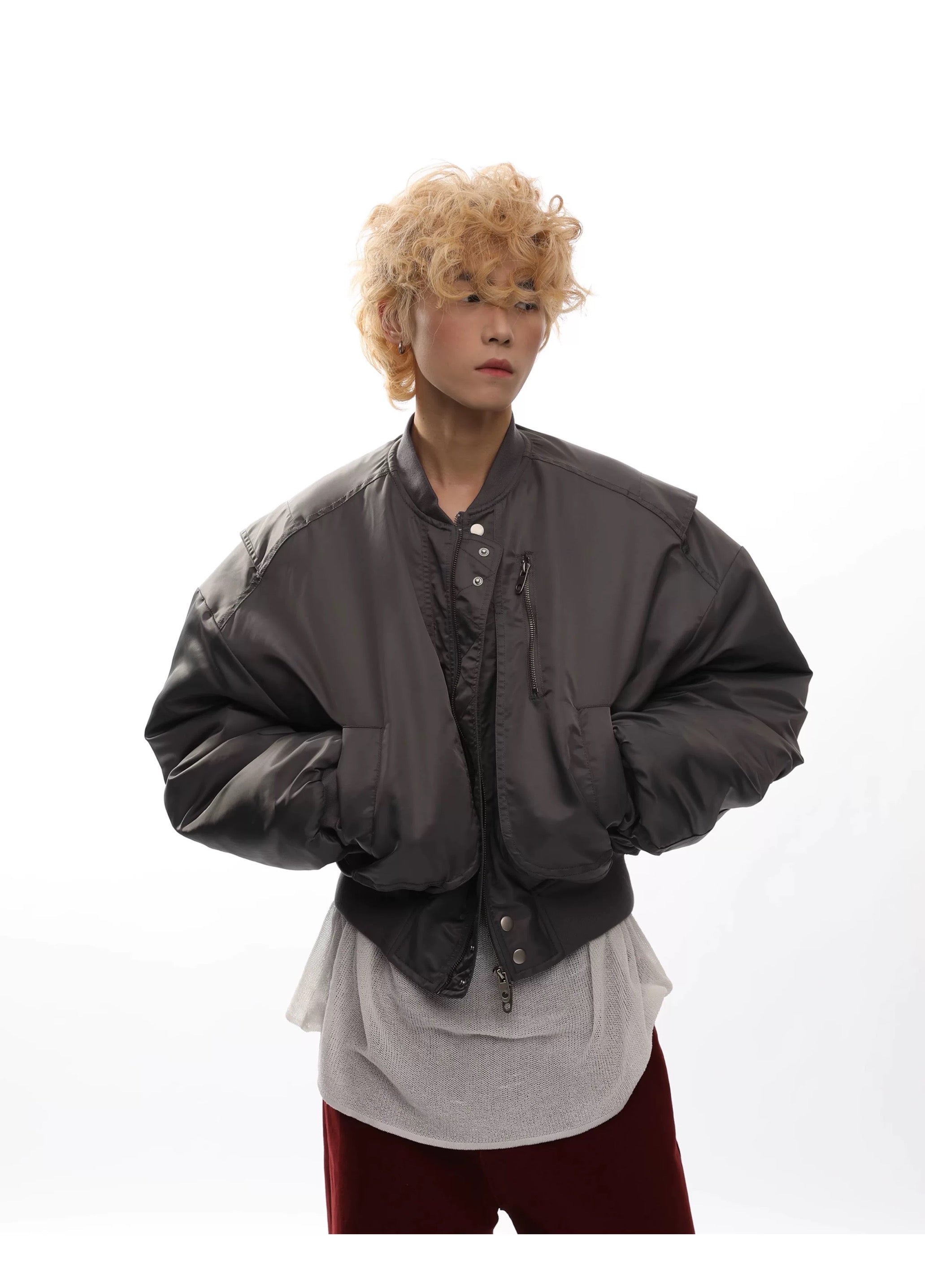 Men’s Cropped Bomber Puffer Jacket – American High Street Short Cotton Outerwear T0071
