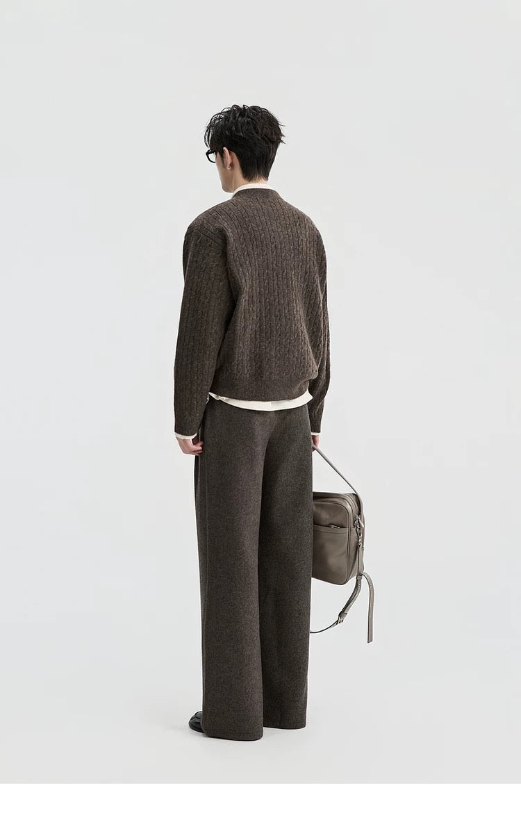 Jacquard Retro-Style Henry Neck Sweater Cardigan for Men - Wool-Blend Knitted Outerwear for Autumn & Winter T0038