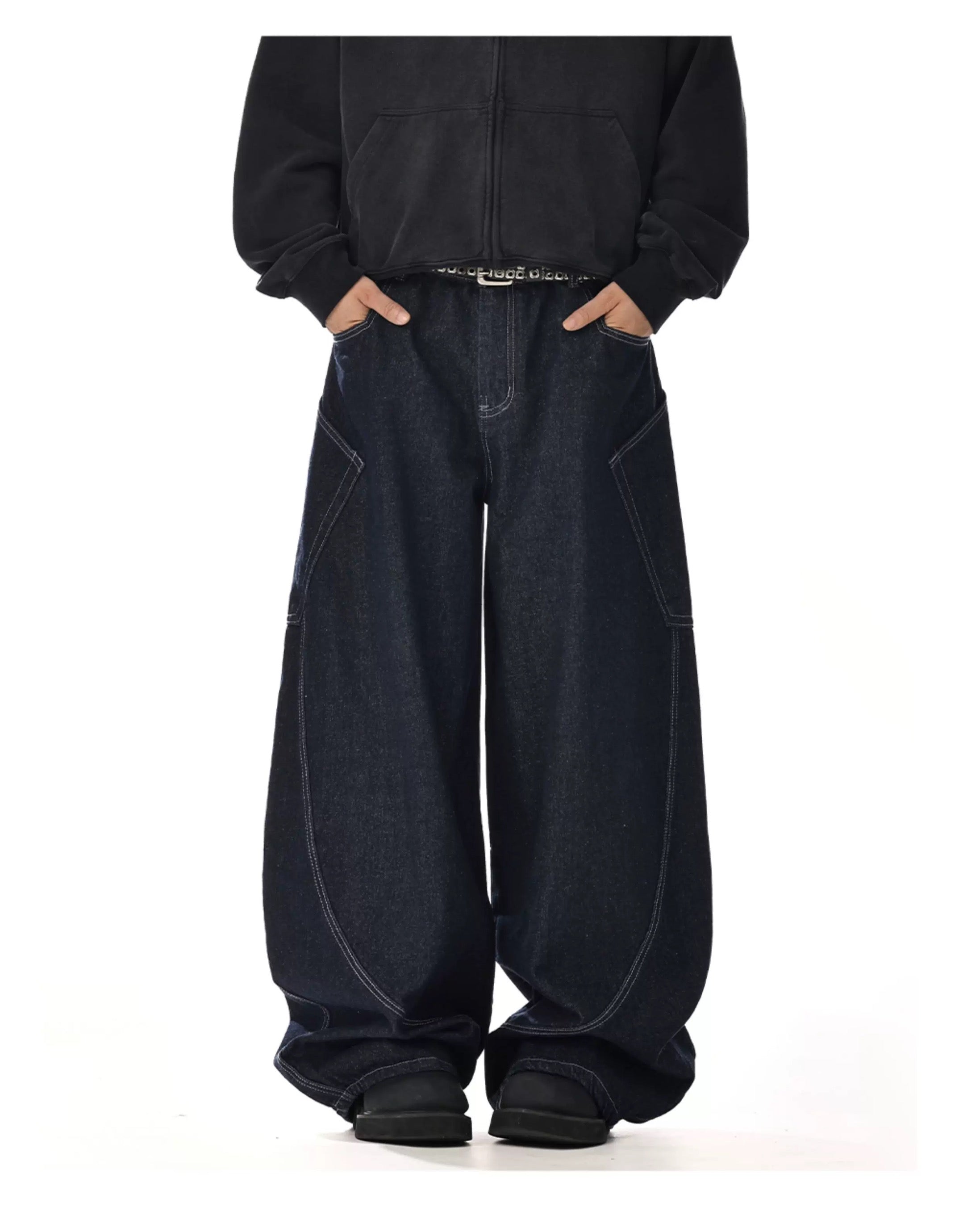 Vaqueros vintage americanos multibolsillos: pantalones vaqueros holgados de trabajo urbanos B0060